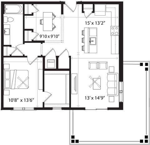 Floor plan for 1 bed, 1 bath, 1222 sqft